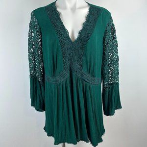 Torrid Green Embellished Lace Flouncy Blouse Size 2